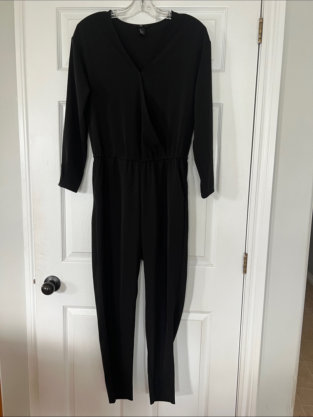 H&M Black Long Sleeve Wrap-Front Jumpsuit